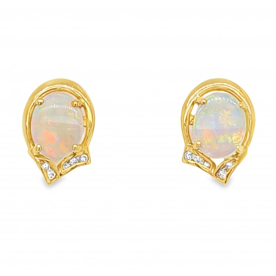 Pre Owned 18ct Opal and Diamond Stud Earrings ZB316
